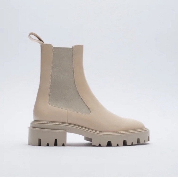 Zara Shoes - ZARA Chunky Lug Sole Ankle Chelsea Boots Tan Nude